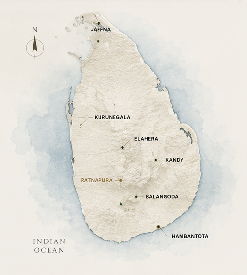 Map of Sri Lanka gemstone sourcing regions