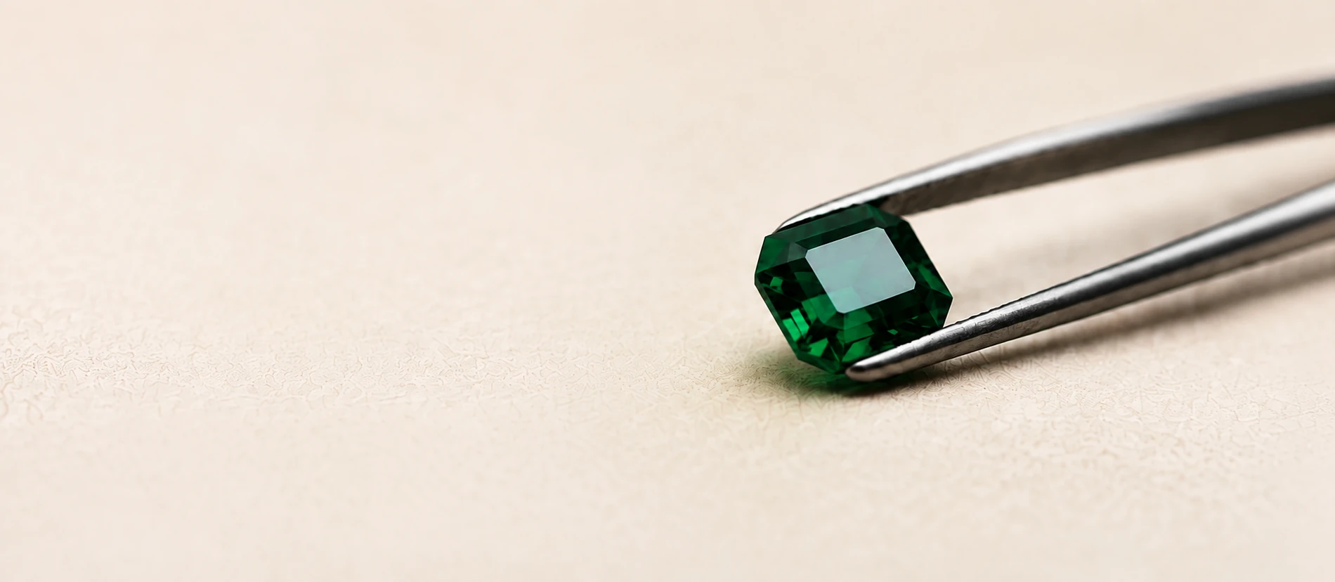 Green gemstone held in tweezers
